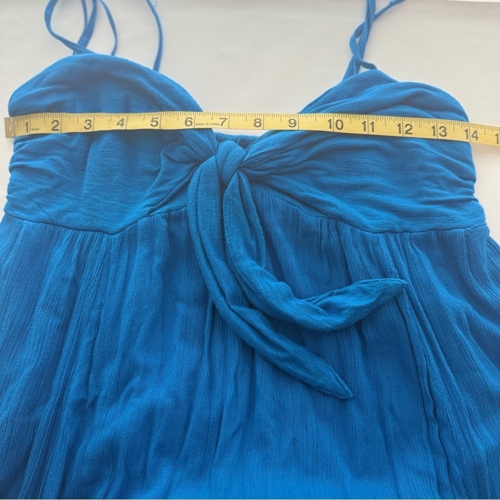 Free People XS Blue Maxi Dress Boho Tie Front Open Back Smocked Bodice - Picture 7 of 10